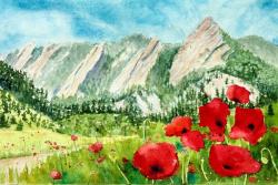 Boulder Flatirons with Poppies